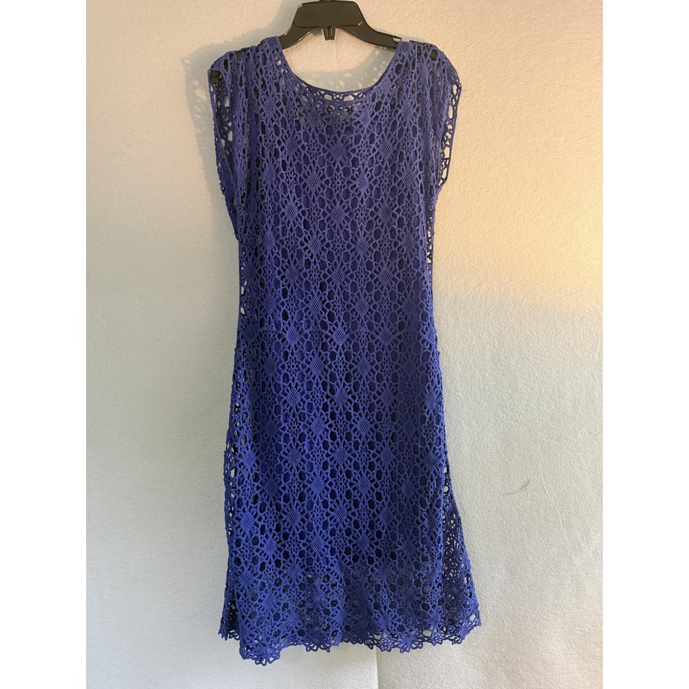 Lauren Ralph‎ Lauren Dress Womens 6 Blue Crochet Sleeveless Sheath Knee Length